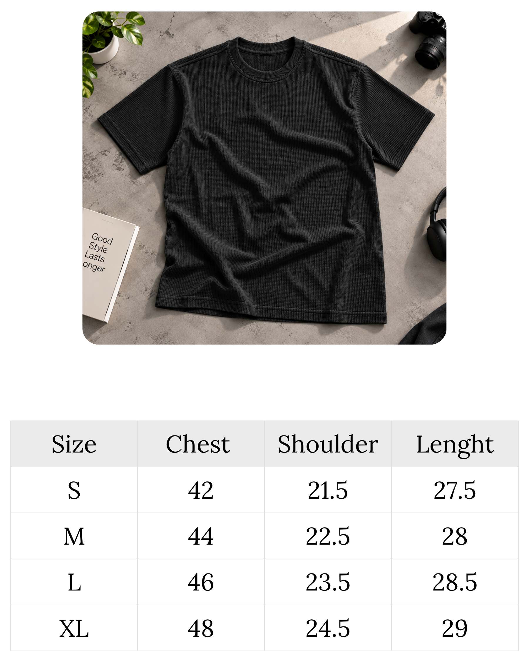 Waffle Oversized Tee Black